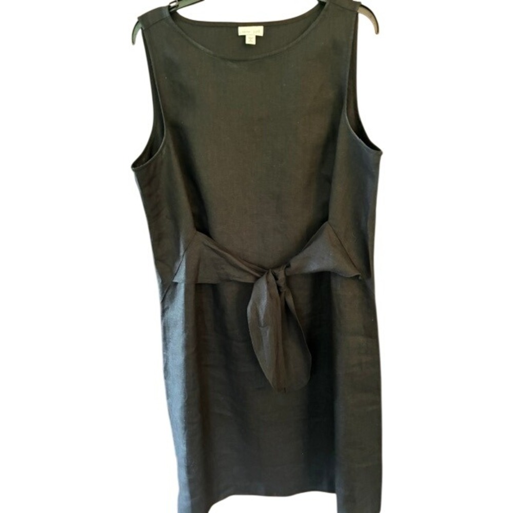 J. Jill Love Linen Shift Dress Women XL Petite Black Excellent Tie Sleeveless - Picture 5 of 8